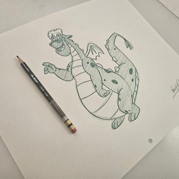 Disney Elliott Pete's Dragon Drawing/Sketch Animation Art Signed - Picture 5 of 6